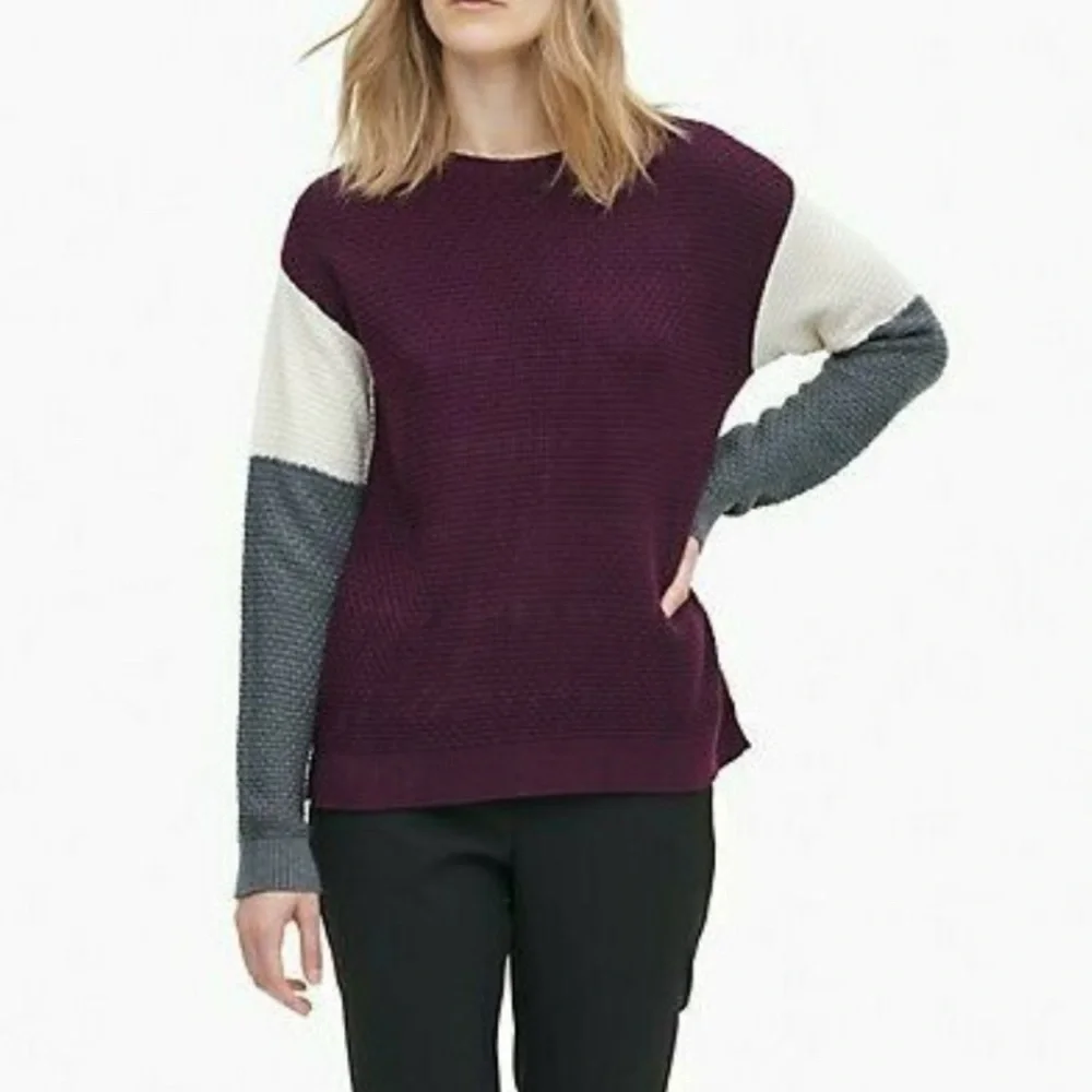 CALVIN KLEIN Women's Maroon, Gray, Cream Colorblock Textured Sweater Size L